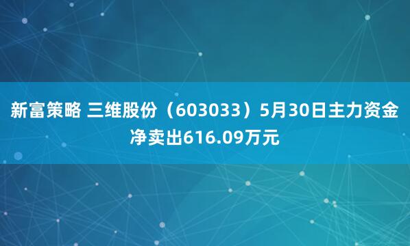 新富策略 三维股份（603033）5月30日主力资金净卖出616.09万元