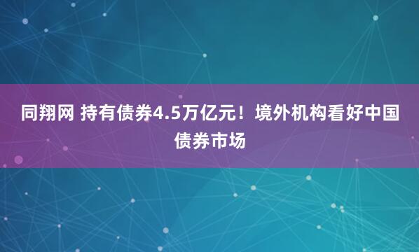 同翔网 持有债券4.5万亿元！境外机构看好中国债券市场